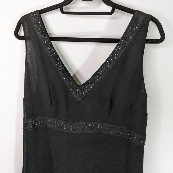 Black Dress 14 Silver Embroidery Lined V-Neck Sigrid Olsen Classic Evening Date - Picture 12 of 15